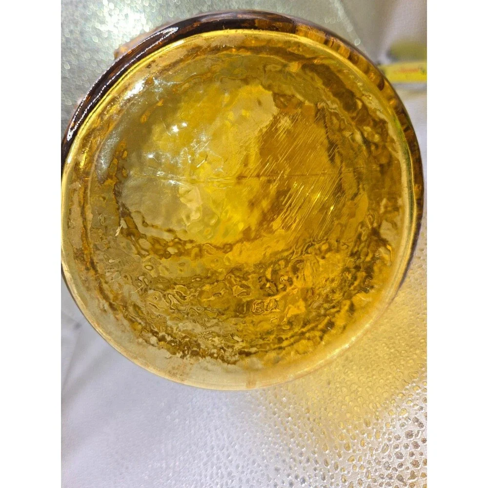 Vintage Amber Glass Pitcher, Embossed Sunflower Floral Pattern with Ice Lip,8